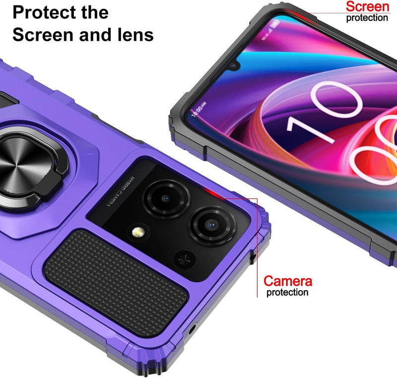 Mocotto for TCL K32/K33 5G 2025 Phone Case with Tempered Glass Screen Protector,Military Grade Shockproof Protective Cover,with Ring Kickstand (Purple) - Image 2